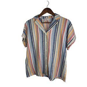 Laundry by Shelli Segal Striped Linen Blend Buttoned Up Blouse Casual Wear sz L